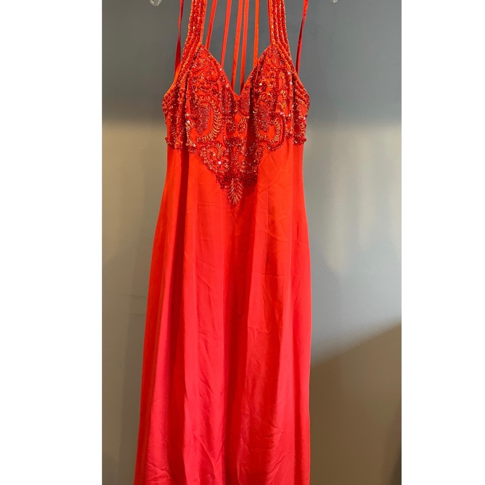 Red Beaded Floor Length Gown